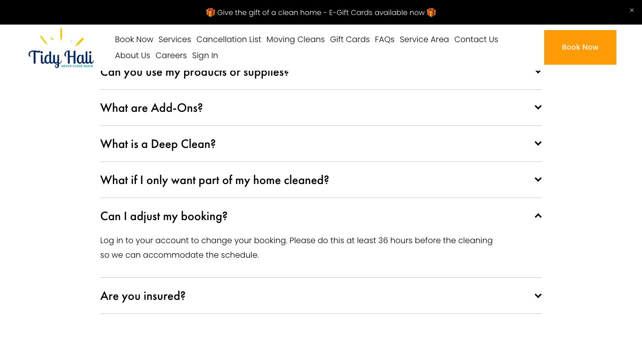 Site web de Tidy Hali Cleaners