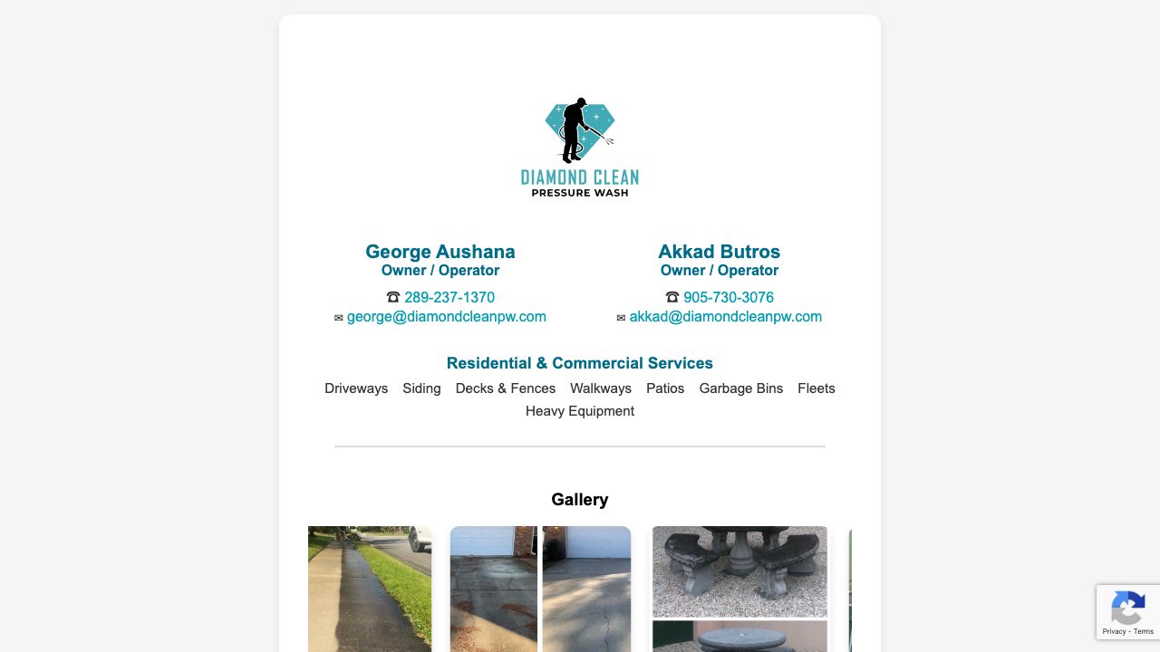 Diamond Clean Pressure Wash website