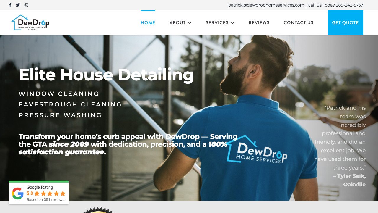 DewDrop Windows & Eavestrough Cleaning website