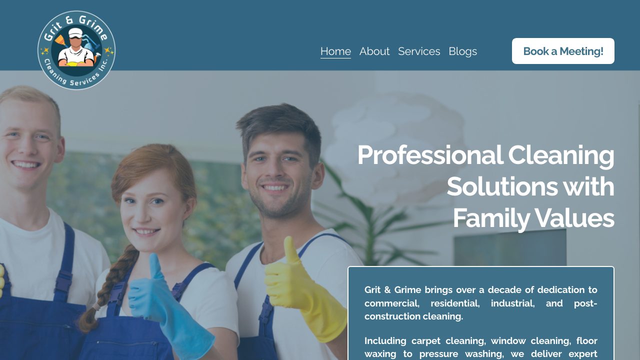 Grit & Grime Cleaning Services Inc. website homepage