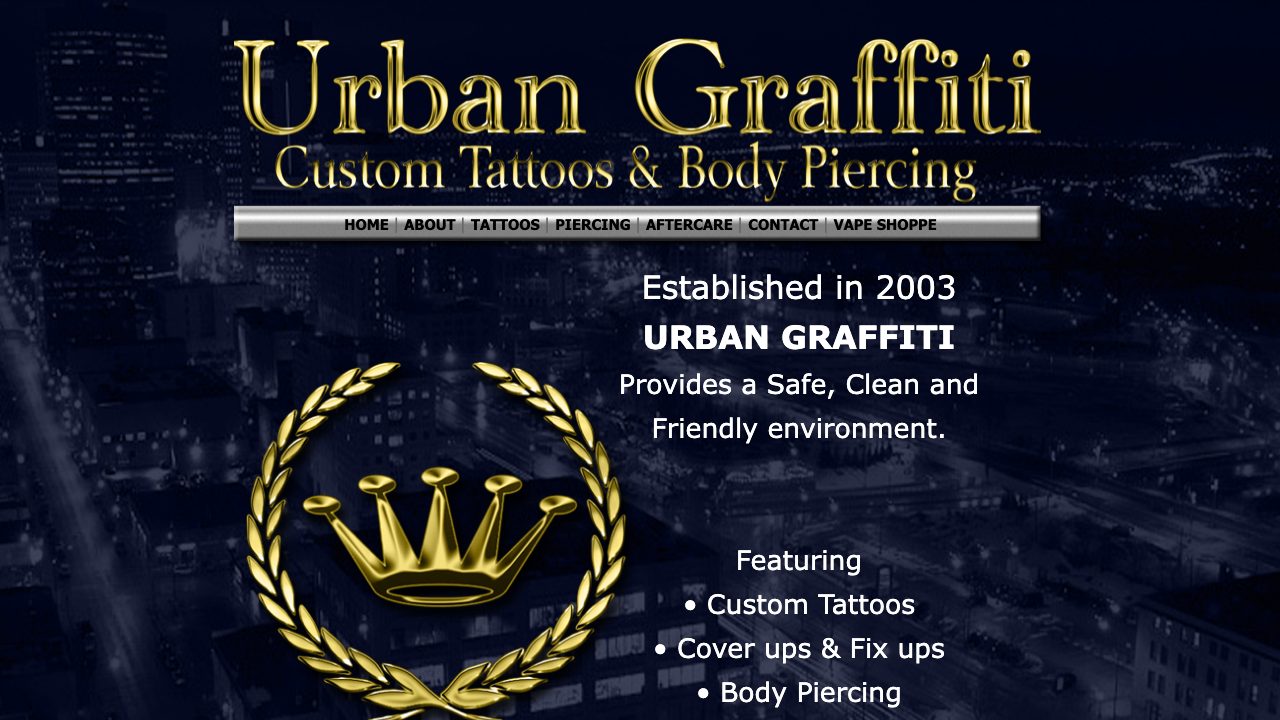 Urban Graffiti Custom Tattoos and Body Piercing website homepage